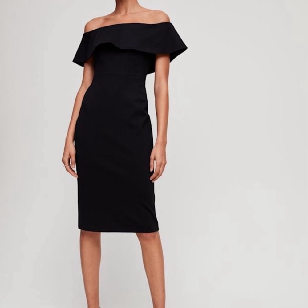 Babaton Aritzia Black Ruslan Off Shoulder Bodycon Midi dress